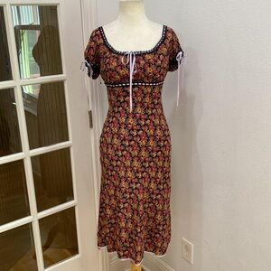Vintage 90s Y2K 🌻💐🌹 Betsey Johnson Floral Print Milkmaid Dress, Size XS, NWOT